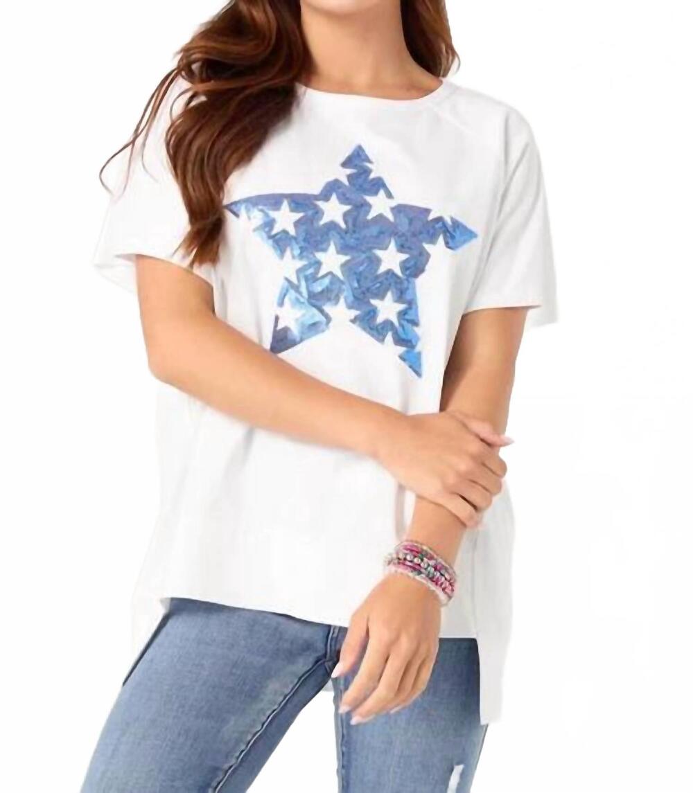 NEW COCO + CARMEN lenice relaxed short sleeve top in blue star